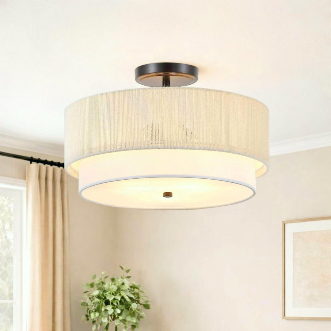 15" 3-Light Rope Drum Semi-Flush Mount Ceiling Light